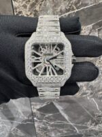 Skeleton Iced-Out Square Watch – Full Diamond Luxury Edition