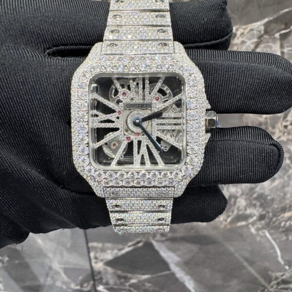 Skeleton Iced-Out Square Watch – Full Diamond Luxury Edition
