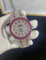 Iced-Out Watch with Ruby Accents – Luxury Statement Timepiece