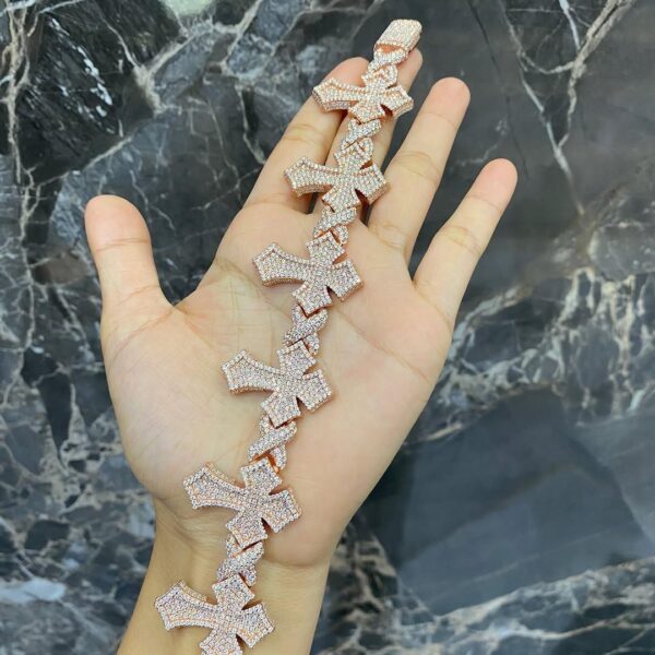 Rose Gold Iced Cross-Link Bracelet – Luxury Statement Piece