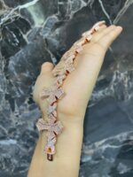 Rose Gold Iced Cross-Link Bracelet – Luxury Statement Piece - Image 3