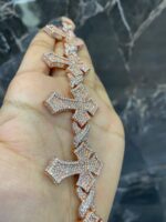 Rose Gold Iced Cross-Link Bracelet – Luxury Statement Piece - Image 4
