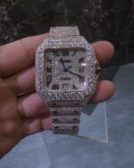 Rose Gold Iced Square Watch – Full Diamond Luxury Edition