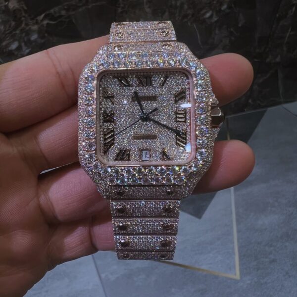 Rose Gold Iced Square Watch – Full Diamond Luxury Edition