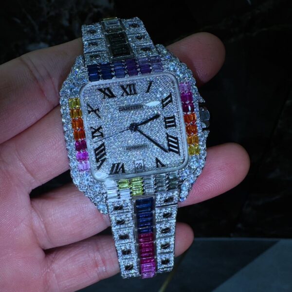 Rainbow Iced Square Watch – Luxury Multicolor Edition