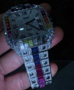 Rainbow Iced Square Watch – Luxury Multicolor Edition - Image 4