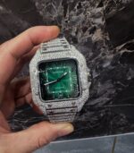 Iced Green Dial Square Watch – Luxury Diamond Edition
