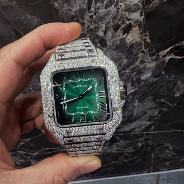 Iced Green Dial Square Watch – Luxury Diamond Edition