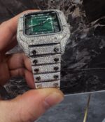 Iced Green Dial Square Watch – Luxury Diamond Edition - Image 4