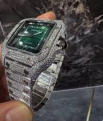Iced Green Dial Square Watch – Luxury Diamond Edition - Image 3