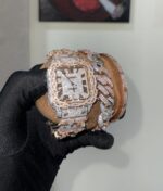Cartier Iced Square Watch & Bracelet Combo – Rose Gold Luxury Set - Image 2