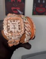 Cartier Iced Square Watch & Bracelet Combo – Rose Gold Luxury Set - Image 3