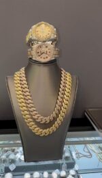 Rolex Iced Datejust Watch & Cuban Chain Set – Two-Tone Luxury Combo - Image 3