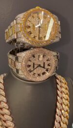 Rolex Iced Datejust Watch & Cuban Chain Set – Two-Tone Luxury Combo - Image 5