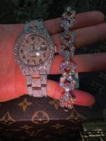 Rolex Diamond-Studded Watch with Rose Gold Bracelet Set - Image 3