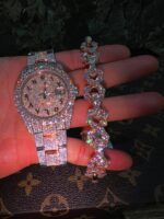 Rolex Diamond-Studded Watch with Rose Gold Bracelet Set