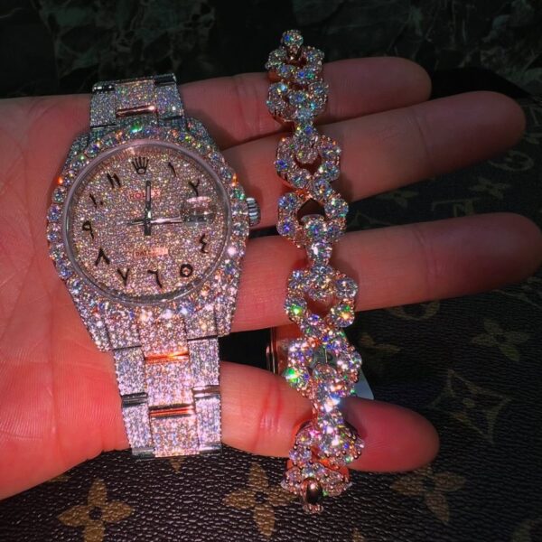 Rolex Diamond-Studded Watch with Rose Gold Bracelet Set