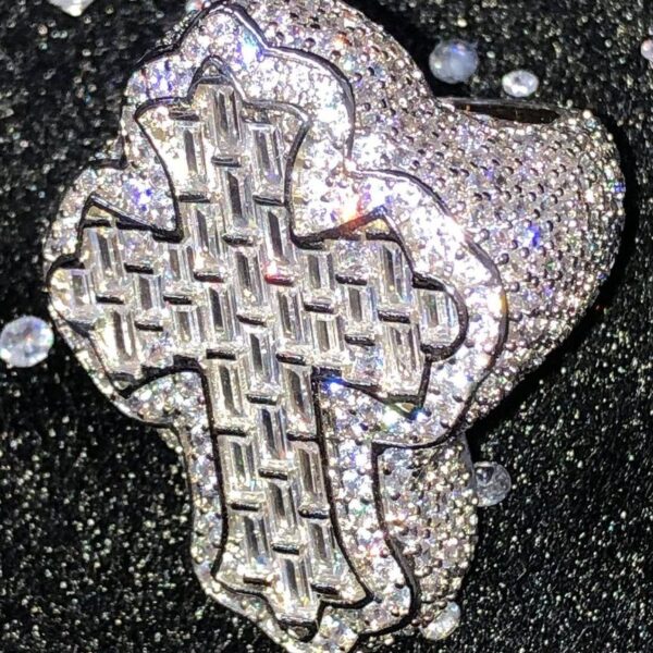 Iced Cross Statement Ring (Full Diamond Finish – Silver Tone)