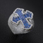 Iced Blue Cross Statement Ring (Baguette Stone Design – Silver Tone) - Image 2