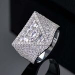 Iced Pyramid Statement Ring (Baguette & Round Stone Design – Silver Tone) - Image 3
