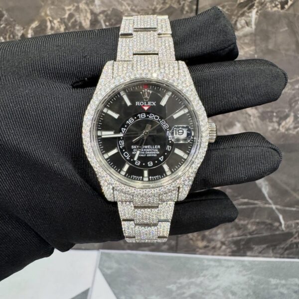 Rolex Sky-Dweller Fully Iced Watch (Black Dial)