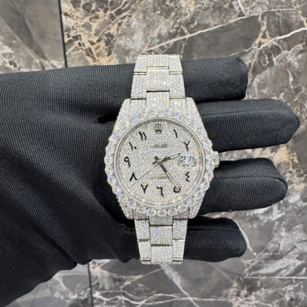 Rolex Datejust Fully Iced Arabic Dial Watch (Silver)