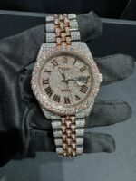 Rolex Datejust Fully Iced Roman Dial Watch (Two-Tone Rose Gold & Silver)