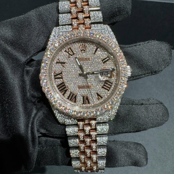 Rolex Datejust Fully Iced Roman Dial Watch (Two-Tone Rose Gold & Silver)