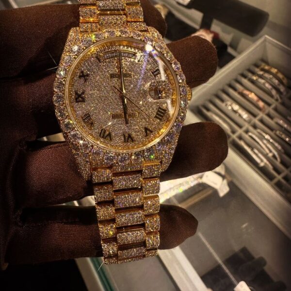 Rolex Day-Date Fully Iced Gold Watch (Roman Dial – Presidential Style)