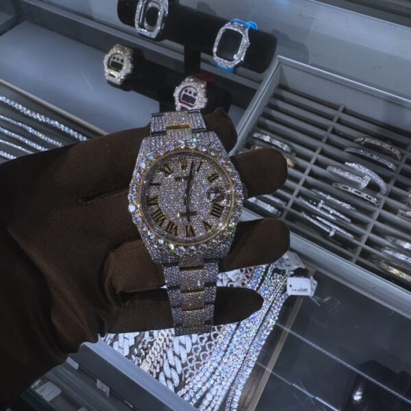 Rolex Datejust Fully Iced Silver Watch (Roman Dial – Full Diamond Finish)