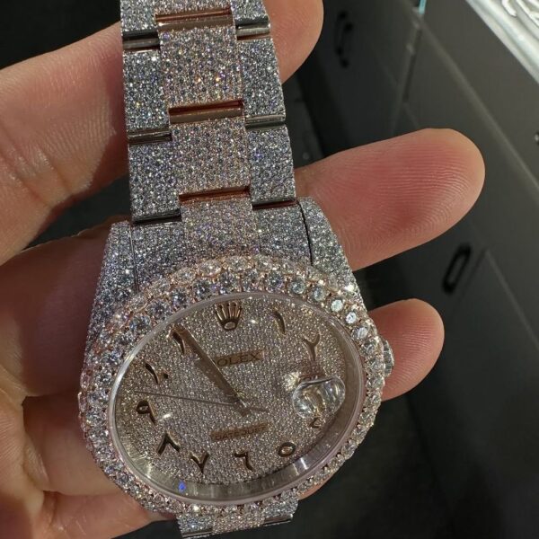 Rolex Datejust Fully Iced Arabic Dial Watch (Silver – Full Diamond Finish)