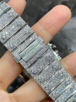 Cartier Santos Full White Ice Diamond Watch with Blue Arabic Dial - Image 5