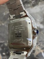 Cartier Santos Full White Ice Diamond Watch with Blue Arabic Dial - Image 6