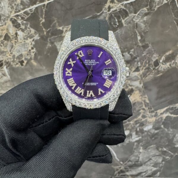 Rolex Datejust Iced-Out Diamond Purple Dial Oysterflex Luxury Watch