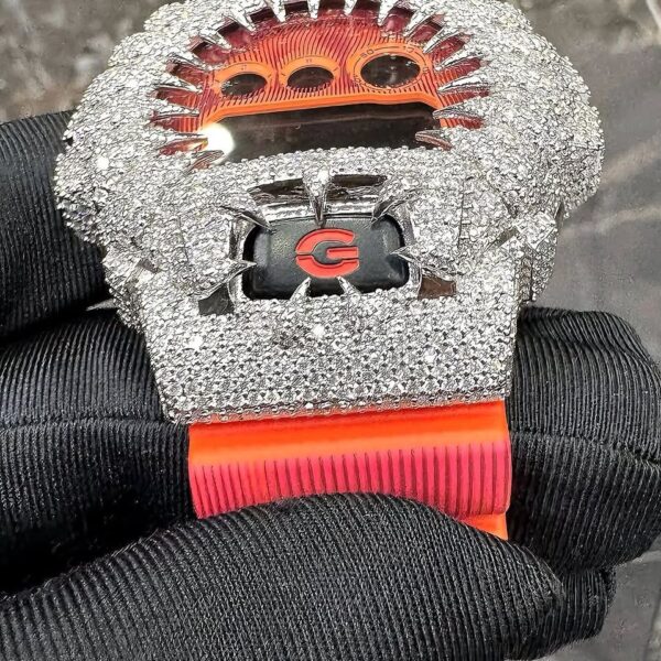 G-Shock Full White Ice Custom Diamond Watch with Red Accent