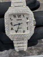 Cartier Santos Full White Ice Diamond Watch with Arabic Dial