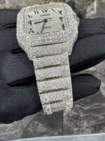 Cartier Santos Full White Ice Diamond Watch with Arabic Dial - Image 2