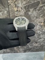 Patek Philippe Full White Ice Black Dial Diamond Watch with Rubber Strap - Image 2