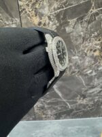 Patek Philippe Full White Ice Black Dial Diamond Watch with Rubber Strap - Image 5