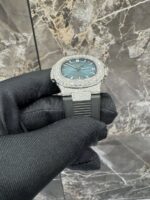 Patek Philippe Full White Ice Blue Dial Diamond Watch with Rubber Strap - Image 2