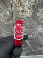 Cartier Santos Full White Ice Skeleton Diamond Watch with Red Leather Strap - Image 4