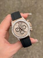Luxe Aura Diamond Chronograph Rubber Strap Watch