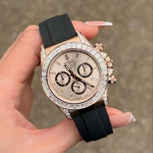 Luxe Aura Diamond Chronograph Rubber Strap Watch
