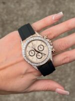 Luxe Aura Diamond Chronograph Rubber Strap Watch - Image 4