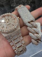 Audemars Piguet Royal Oak Iced-Out Rose Gold Watch & Diamond Cuban Bracelet Set - Image 3