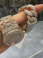 Audemars Piguet Royal Oak Iced-Out Rose Gold Watch & Diamond Cuban Bracelet Set - Image 4