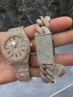 Audemars Piguet Royal Oak Iced-Out Rose Gold Watch & Diamond Cuban Bracelet Set - Image 5