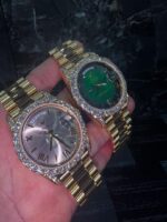 Rolex Day-Date Iced-Out Gold Luxury Watch Set (Green & Silver Dial) - Image 2