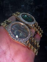 Rolex Day-Date Iced-Out Gold Luxury Watch Set (Green & Silver Dial) - Image 3