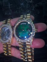 Rolex Day-Date Iced-Out Gold Luxury Watch Set (Green & Silver Dial) - Image 4